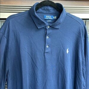 POLO RALPH LAUREN MENS COTTON LONG SLEEVE GOLF SHIRT COLLARED NAVY w/white pony